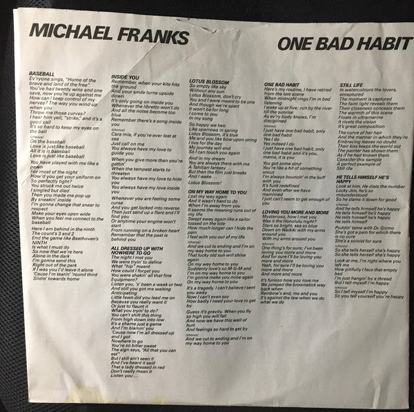 Michael Franks – One Bad Habit LP vinyl record, image 5 of 6