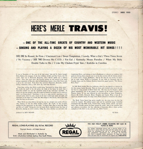 Merle Travis – Travis! LP vinyl record, image 2 of 2