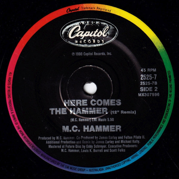 MC Hammer – Here Comes The Hammer 7" vinyl record, image 2 of 2