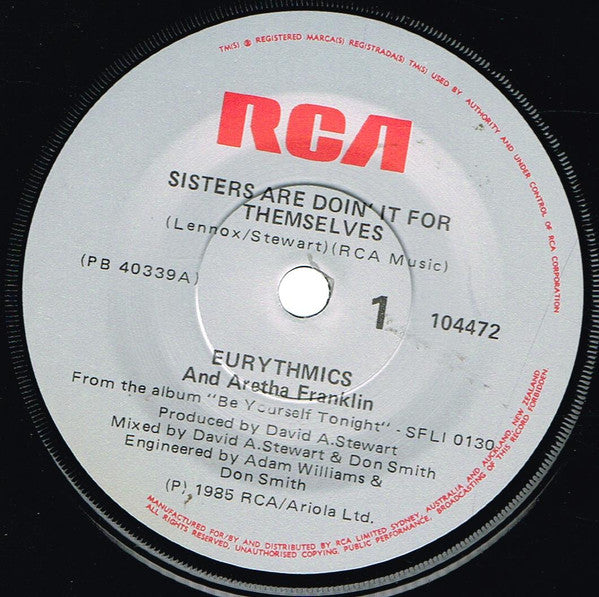 Eurythmics, Aretha Franklin – Sisters Are Doin' It For Themselves 7" vinyl record, image 3 of 4