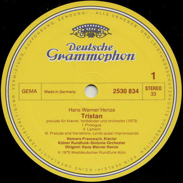 Hans Werner Henze, Homero Francesch, Kölner Rundfunk-Sinfonie-Orchester – Tristan LP vinyl record, image 3 of 6