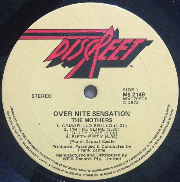 Frank Zappa, The Mothers – Over-Nite Sensation LP vinyl record, image 3 of 6