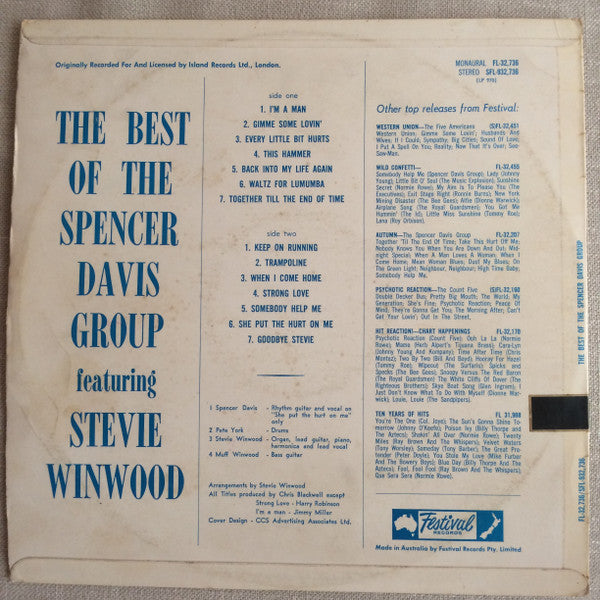 The Spencer Davis Group – The Best Of The Spencer Davis Group, Featuring Stevie Winwood LP vinyl record, image 2 of 4