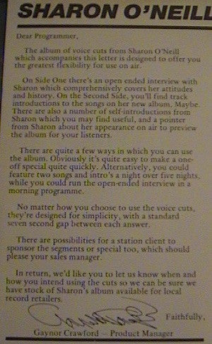 Sharon O'Neill – The Ripper Trois Radio Special LP vinyl record, image 4 of 9