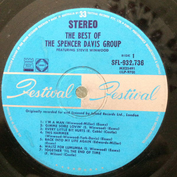The Spencer Davis Group – The Best Of The Spencer Davis Group, Featuring Stevie Winwood LP vinyl record, image 3 of 4