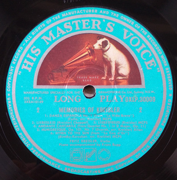 Fritz Kreisler – Memories Of Kreisler LP vinyl record, image 4 of 4