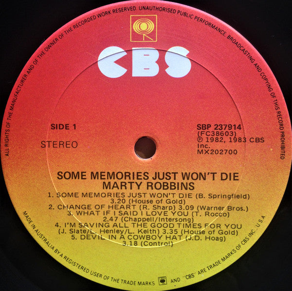 Marty Robbins – Some Memories Just Won't Die LP vinyl record, image 4 of 5