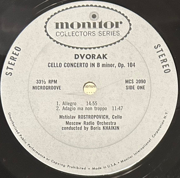Mstislav Rostropovich, Antonín Dvořák, Camille Saint-Saëns, Большой Симфонический Оркестр Всесоюзного Радио, Boris Khaikin, Григорий Столяров – Rostropovich Plays Dvorak & Saint-Saens / Concerti For Cello And Orchestra LP vinyl record, image 3 of 6