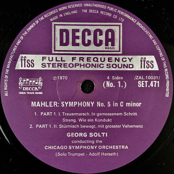 Gustav Mahler, Chicago Symphony Orchestra, Georg Solti, Yvonne Minton – Symphony No. 5 In C Minor / Songs From "Des Knaben Wunderhorn" (2xLP) LP vinyl record, image 2 of 10