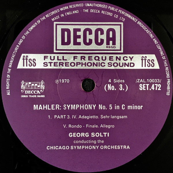 Gustav Mahler, Chicago Symphony Orchestra, Georg Solti, Yvonne Minton – Symphony No. 5 In C Minor / Songs From "Des Knaben Wunderhorn" (2xLP) LP vinyl record, image 4 of 10