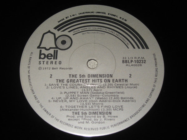The Fifth Dimension – Greatest Hits On Earth LP vinyl record, image 4 of 4