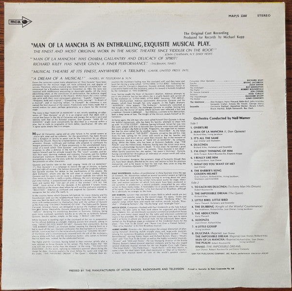 "Man Of La Mancha" Original Broadway Cast, Richard Kiley, Joan Diener, Irving Jacobson, Robert Rounseville, Ray Middleton – Man Of La Mancha LP vinyl record, image 2 of 4