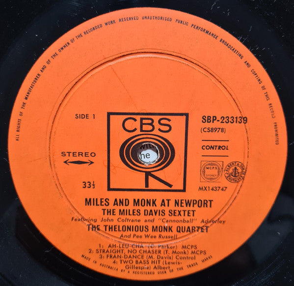 The Miles Davis Sextet, The Thelonious Monk Quartet – Miles & Monk At Newport LP vinyl record, image 4 of 4