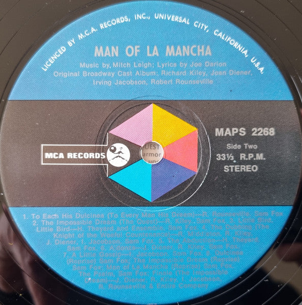 "Man Of La Mancha" Original Broadway Cast, Richard Kiley, Joan Diener, Irving Jacobson, Robert Rounseville, Ray Middleton – Man Of La Mancha LP vinyl record, image 4 of 4