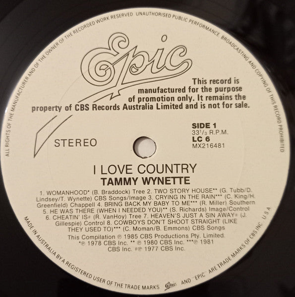 Tammy Wynette – I ❤ Country LP vinyl record, image 3 of 4