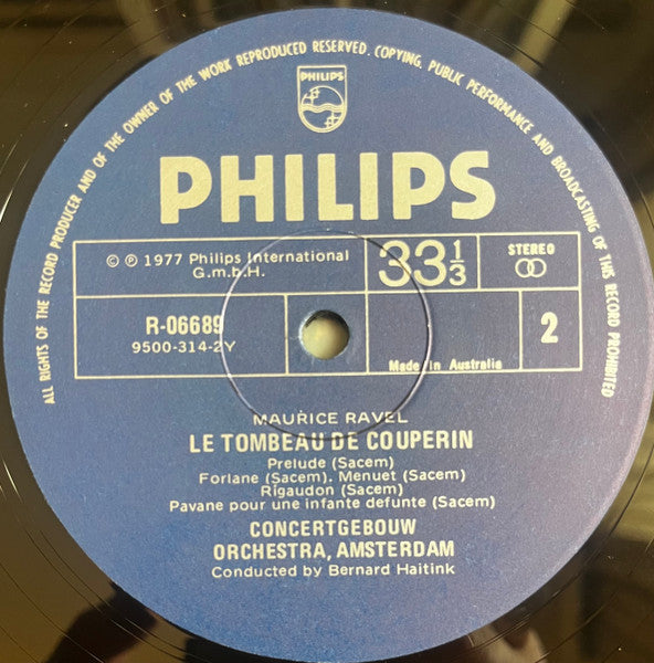 Maurice Ravel, Bernard Haitink, Concertgebouworkest – Bolero/La Valse - Le Tombeau De Couperin - Pavane Pour Une Infante Défunte LP vinyl record, image 3 of 4