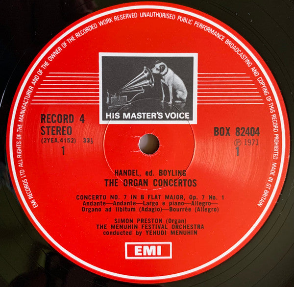 Georg Friedrich Händel, Simon Preston, Bath Festival Orchestra, Menuhin Festival Orchestra, Yehudi Menuhin – The Organ Concertos (Complete) (4xLP) LP vinyl record, image 8 of 10