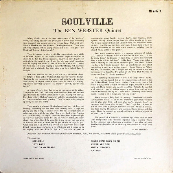 The Ben Webster Quintet – Soulville LP vinyl record, image 2 of 4