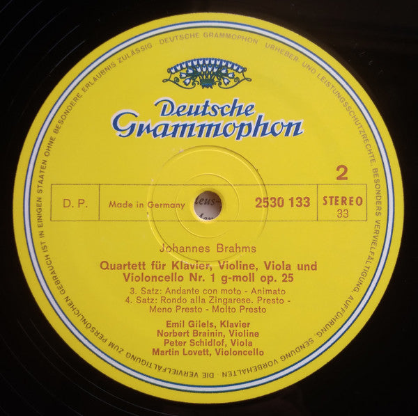Johannes Brahms, Emil Gilels, Amadeus-Quartett – Klavierquartett G-moll Op. 25 = Piano Quartet in G Minor, Op. 25 LP vinyl record, image 4 of 4