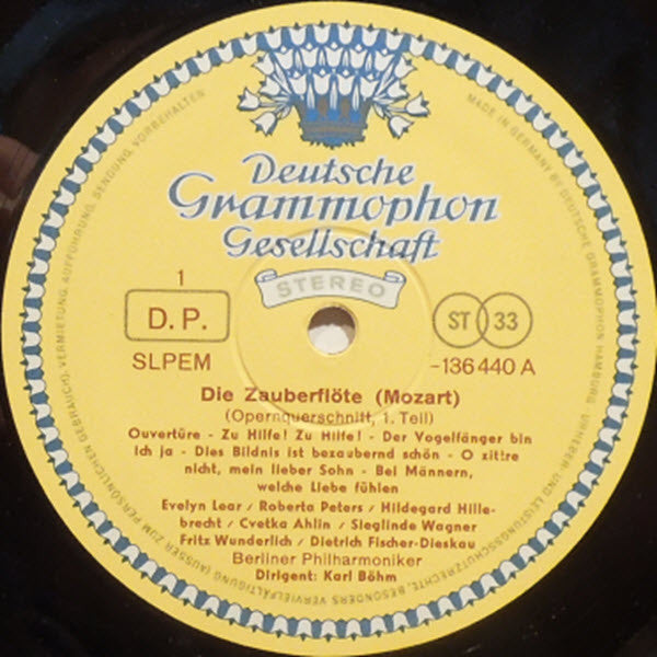 Wolfgang Amadeus Mozart, Karl Böhm, Evelyn Lear, Roberta Peters, Lisa Otto, Fritz Wunderlich, Dietrich Fischer-Dieskau, Franz Crass, Berliner Philharmoniker – Die Zauberflöte (Querschnitt) LP vinyl record, image 3 of 4