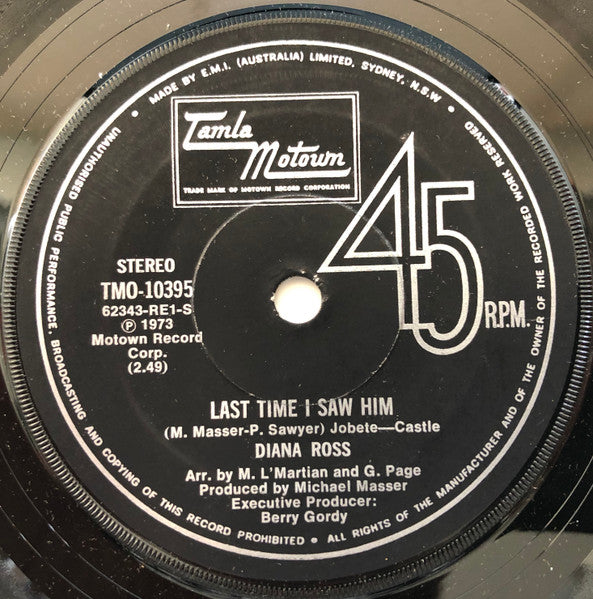 Diana Ross – Last Time I Saw Him 7" vinyl record, image 1 of 4