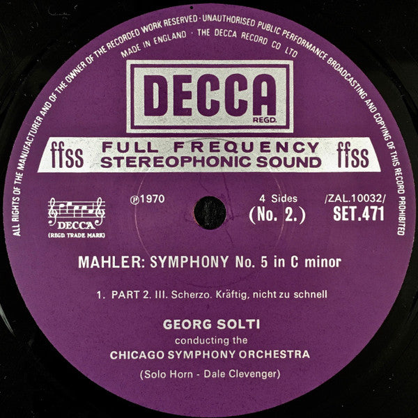 Gustav Mahler, Chicago Symphony Orchestra, Georg Solti, Yvonne Minton – Symphony No. 5 In C Minor / Songs From "Des Knaben Wunderhorn" (2xLP) LP vinyl record, image 3 of 10