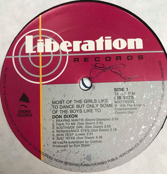 Don Dixon – Most Of The Girls Like To Dance But Only Some Of The Boys Like To LP vinyl record, image 3 of 4
