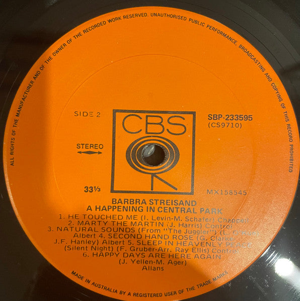 Barbra Streisand – A Happening In Central Park LP vinyl record, image 4 of 4