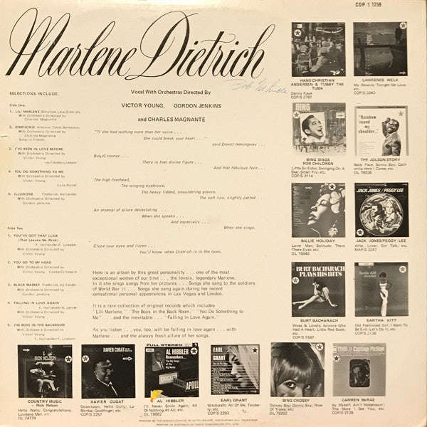 Marlene Dietrich – Marlene Dietrich LP vinyl record, image 2 of 3