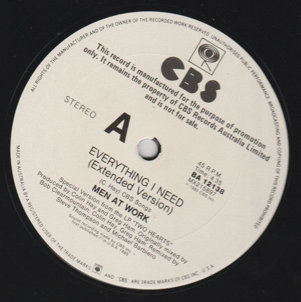 Men At Work – Everything I Need 12" vinyl record, image 3 of 4