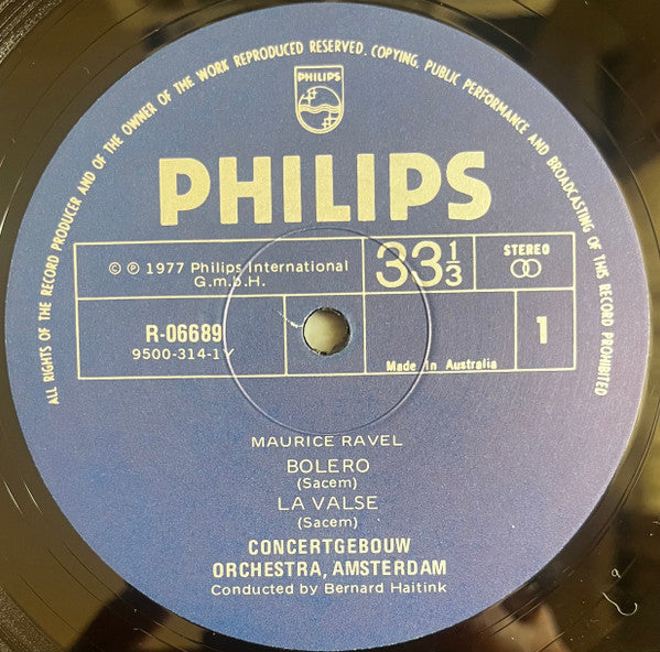 Maurice Ravel, Bernard Haitink, Concertgebouworkest – Bolero/La Valse - Le Tombeau De Couperin - Pavane Pour Une Infante Défunte LP vinyl record, image 4 of 4