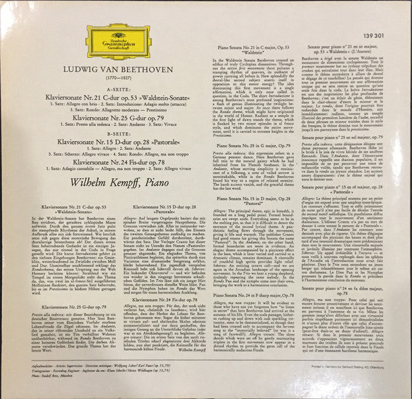 Ludwig van Beethoven, Wilhelm Kempff – Sonaten Nr. 21 »Waldstein« · Nr. 25 G-dur · Nr. 15 »Pastorale« · Nr. 24 Fis-dur LP vinyl record, image 2 of 4