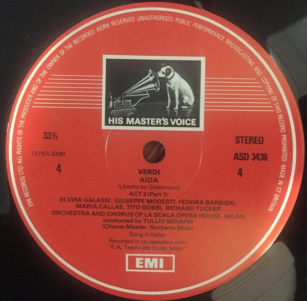 Giuseppe Verdi, Maria Callas, Richard Tucker, Fedora Barbieri, Tito Gobbi, Guiseppe Modesti, Nicola Zaccaria, Orchestra Del Teatro Alla Scala, Coro Del Teatro Alla Scala, Tullio Serafin – Aida (3xLP) LP vinyl record, image 4 of 4