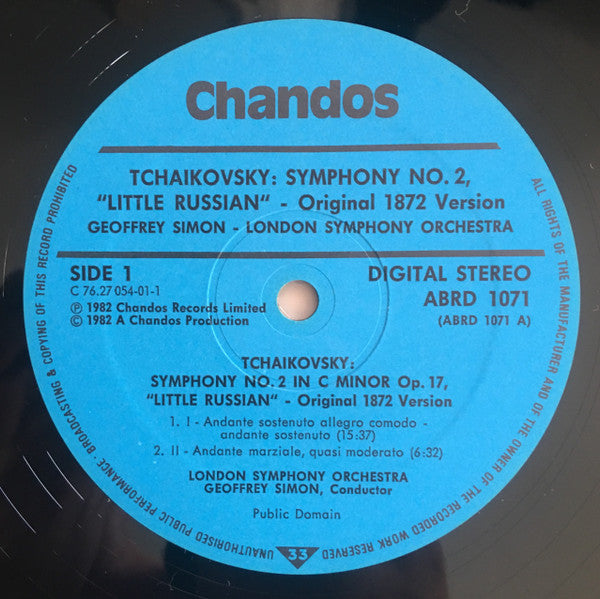 Pyotr Ilyich Tchaikovsky, Geoffrey Simon, London Symphony Orchestra – Symphony No.2, "Little Russian" LP vinyl record, image 4 of 5