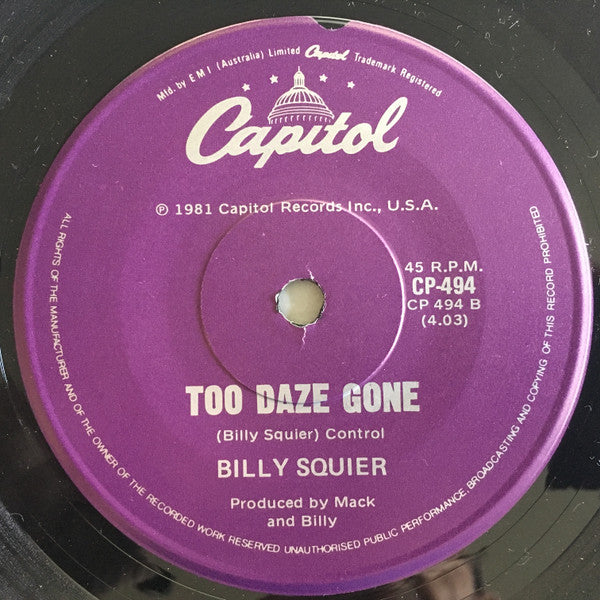 Billy Squier – The Stroke 7" vinyl record, image 2 of 3