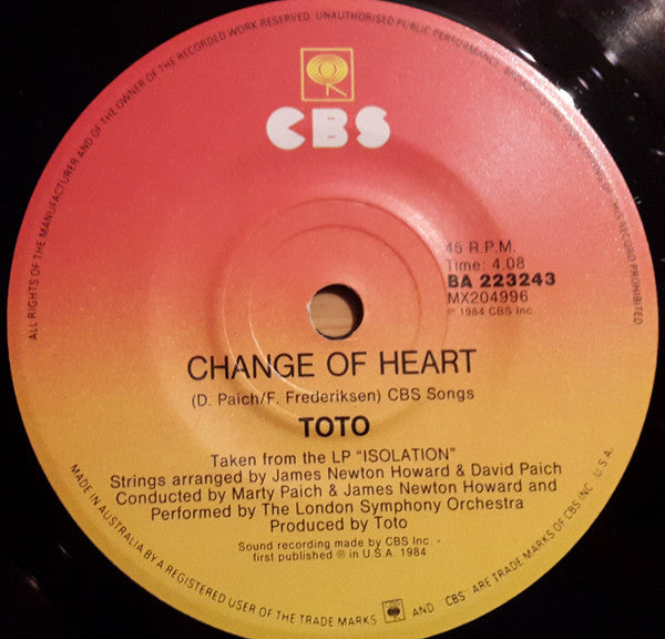 Toto – Stranger In Town 7" vinyl record, image 4 of 4
