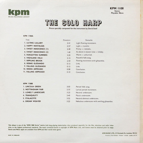 David Snell – The Solo Harp LP vinyl record, image 2 of 5