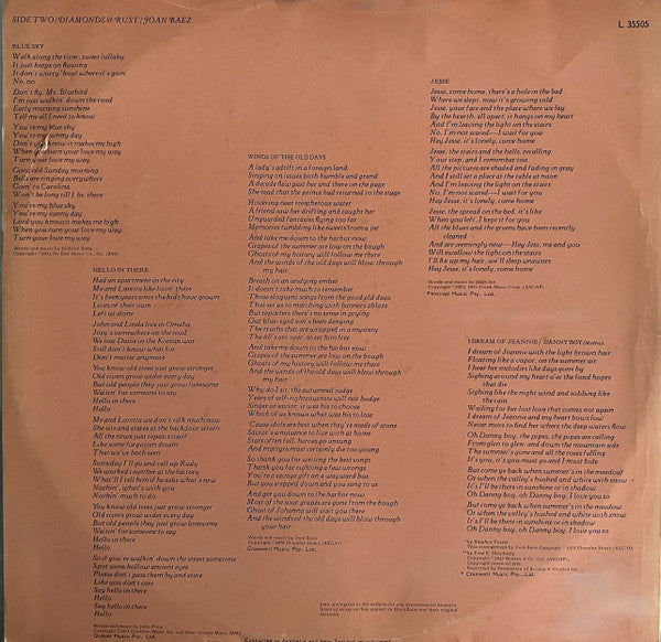 Joan Baez – Diamonds & Rust LP vinyl record, image 6 of 6