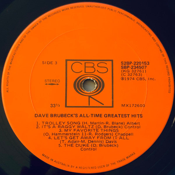 Dave Brubeck – Dave Brubeck's All-Time Greatest Hits (2xLP) LP vinyl record, image 7 of 8
