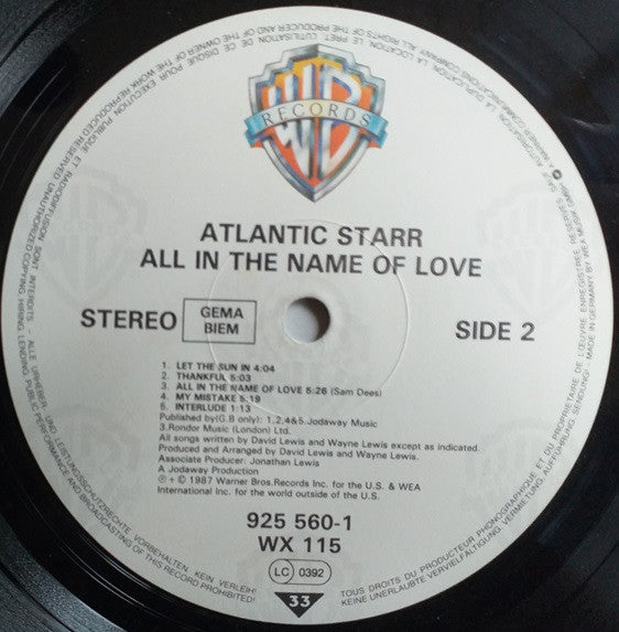 Atlantic Starr – All In The Name Of Love LP vinyl record, image 4 of 6