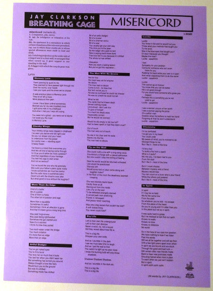 Jay Clarkson, Breathing Cage – Misericord LP vinyl record, image 5 of 6