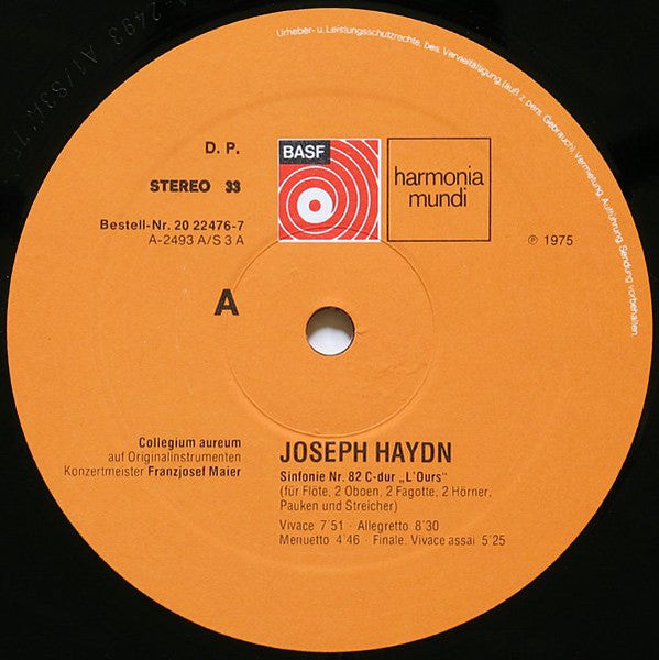 Joseph Haydn, Collegium Aureum, Franzjosef Maier – Pariser Sinfonien (Nr.83 G-Moll „La Poule” / Nr.82 C-Dur „L'Ours”) LP vinyl record, image 3 of 4