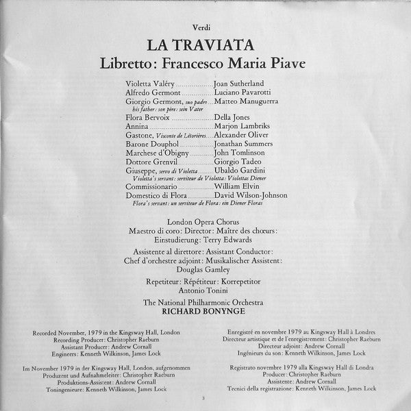Giuseppe Verdi, Joan Sutherland, Luciano Pavarotti, Richard Bonynge, Matteo Manuguerra, National Philharmonic Orchestra – La Traviata (3xLP) LP vinyl record, image 7 of 8