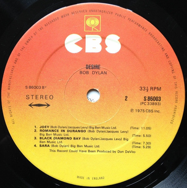 Bob Dylan – Desire LP vinyl record, image 4 of 6