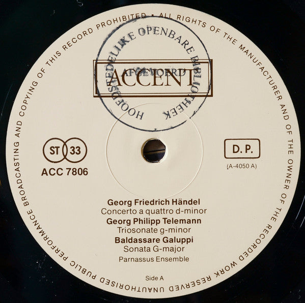 Georg Philipp Telemann, Georg Friedrich Händel, Baldassare Galuppi, Johann Gottlieb Janitsch, Johann Christian Bach, Parnassus Ensemble – Parnassus Ensemble LP vinyl record, image 5 of 5
