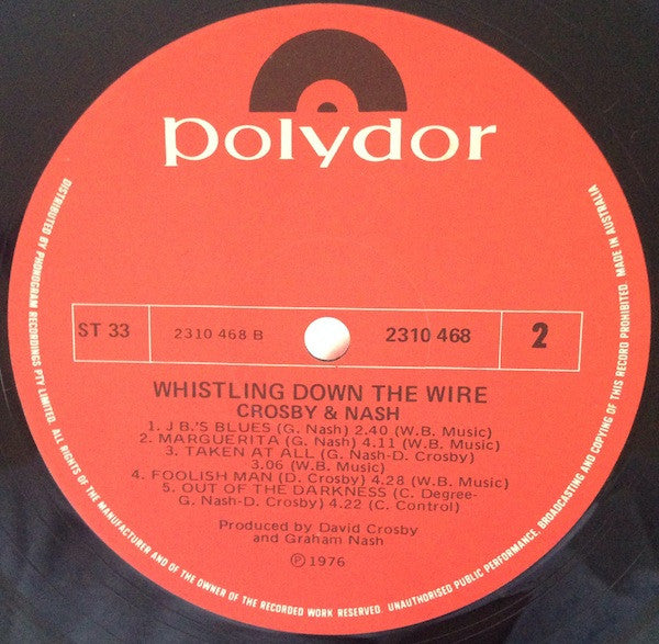 Crosby & Nash – Whistling Down The Wire LP vinyl record, image 4 of 4