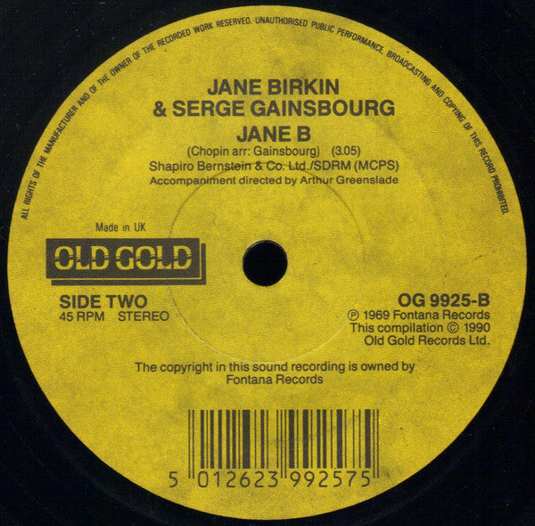 Jane Birkin, Serge Gainsbourg – Je T'Aime...Moi Non Plus / Jane B 7" vinyl record, image 2 of 4