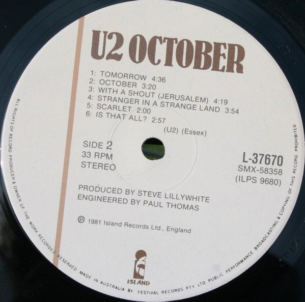 U2 – October LP vinyl record, image 8 of 9