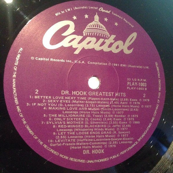 Dr. Hook – Greatest Hits LP vinyl record, image 3 of 3
