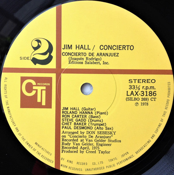 Jim Hall, Jim Hall – Concierto = アランフェス協奏曲 LP vinyl record, image 6 of 10